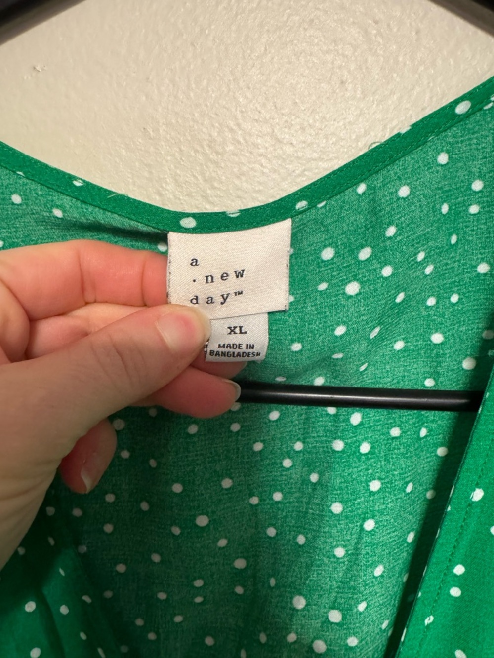 A New Day Green Polka Dot Faux Wrap Mini Dress - Picture 5 of 6